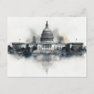 US Huvudstad Washington DC Postcard Black and Whit Helg Vykort