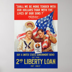 US Krig Bonds 2nd Liberty Loan 1917 WWI Propaganda Poster
