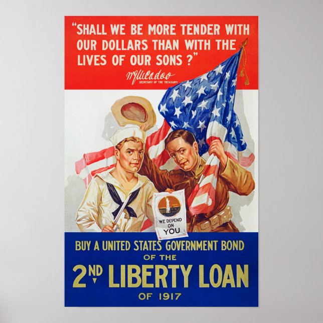 US Krig Bonds 2nd Liberty Loan 1917 WWI Propaganda Poster (Framsidan)