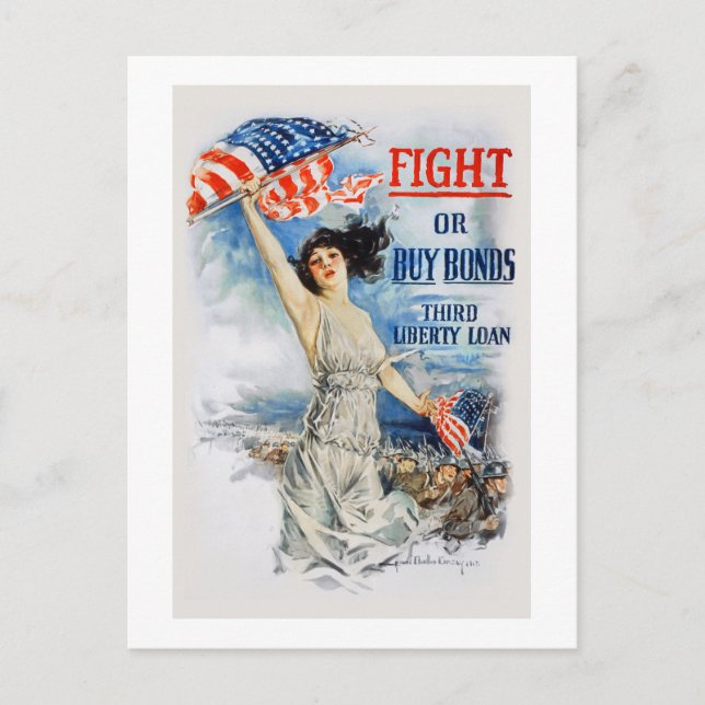 US Krig Bonds Fight Buy Third Liberty Loan WWI Vykort (Framsida)
