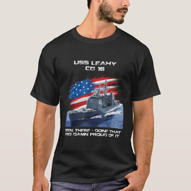 US Leahy CG 16 Class Cruiser American Flagga Veter T Shirt (Framsida)