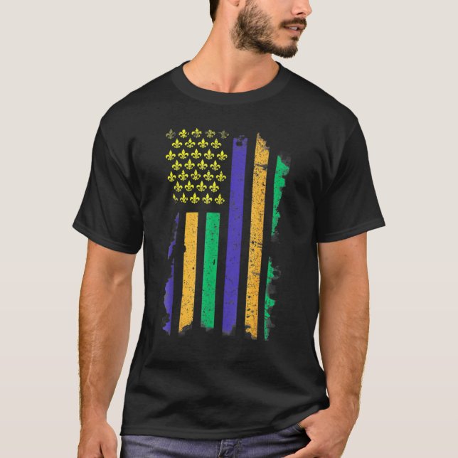 US Mardi Gras Flag - Celebration Outfit For Men &  T Shirt (Framsida)