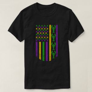 US Mardi Gras Flagga med Fleur de Lis Kräftor T Shirt