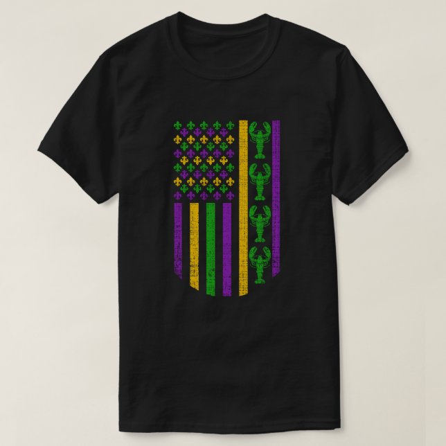 US Mardi Gras Flagga med Fleur de Lis Kräftor T Shirt (Design framsida)