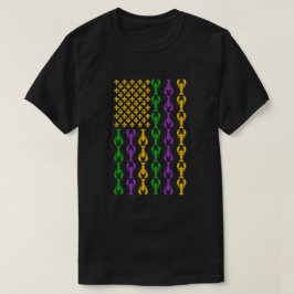 US Mardi Gras Flagga med Fleur de Lis Kräftor T Shirt