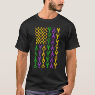 US Mardi Gras Flagga med Fleur de Lis Kräftor T Shirt