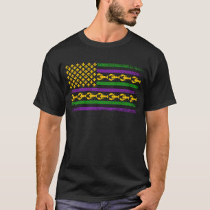 US Mardi Gras Flagga med Fleur de Lis Kräftor T Shirt