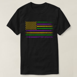 US Mardi Gras Flagga med Fleur de Lis Patriotic T Shirt