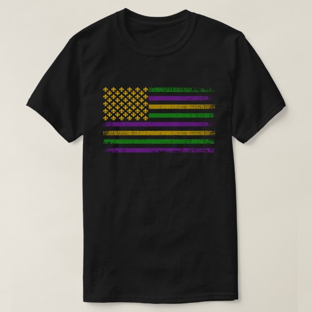 US Mardi Gras Flagga med Fleur de Lis Patriotic T Shirt (Design framsida)