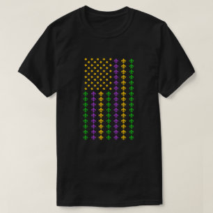US Mardi Gras Flagga med Fleur de Lis Patriotic T Shirt