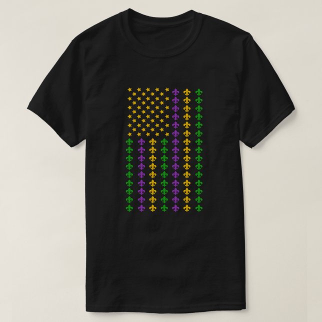 US Mardi Gras Flagga med Fleur de Lis Patriotic T Shirt (Design framsida)