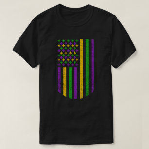 US Mardi Gras Flagga med Fleur de Lis Patriotic T Shirt