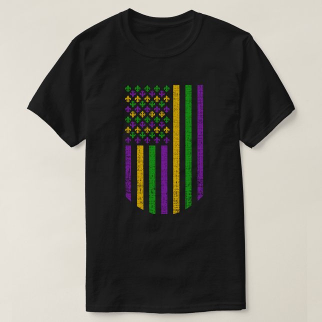US Mardi Gras Flagga med Fleur de Lis Patriotic T Shirt (Design framsida)