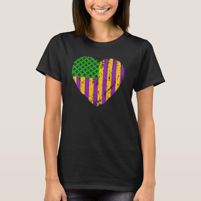 US Mardi Gras Flagga med Fleur de Lis Patriotic T Shirt (Framsida)