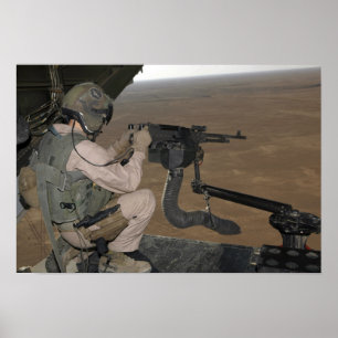 US Marine test avfyrar ett M240 tungt maskin-vapen Poster