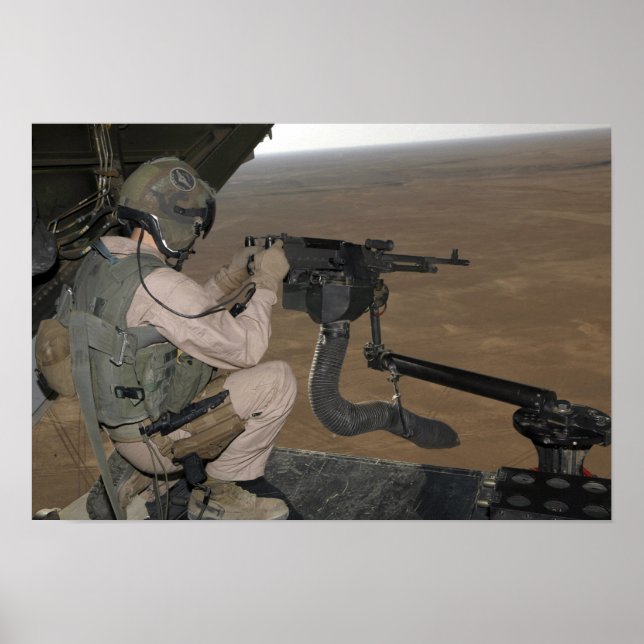 US Marine test avfyrar ett M240 tungt maskin-vapen Poster (Framsidan)
