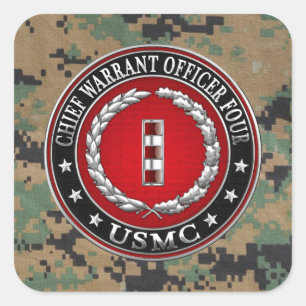 US Marines: Chief Warrant Four (USMC CWO-4) [3D] Fyrkantigt Klistermärke