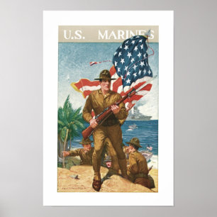 US Marines - w/Flagga Poster