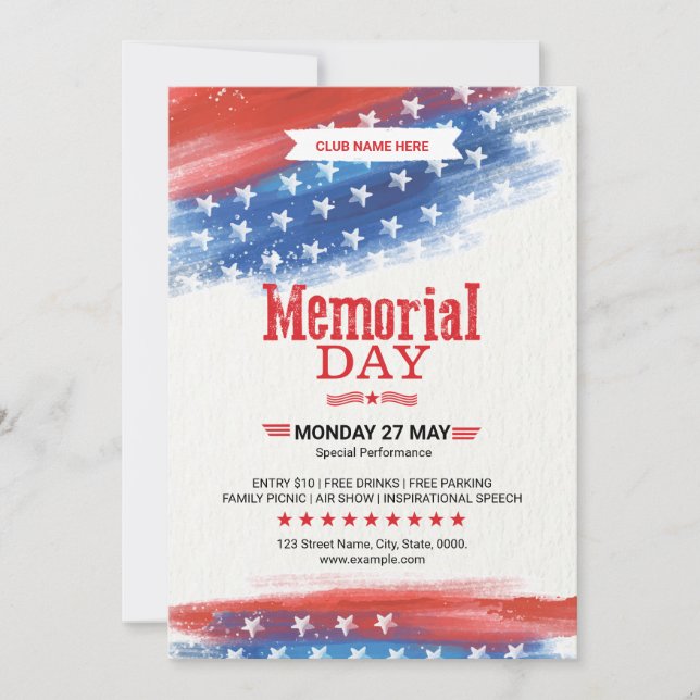 US Memorial Day Firande Flyer Inbjudningar (Framsida)