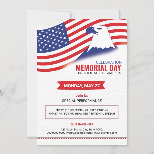 US Memorial Day Party Flyer-mall Inbjudningar (Framsida)