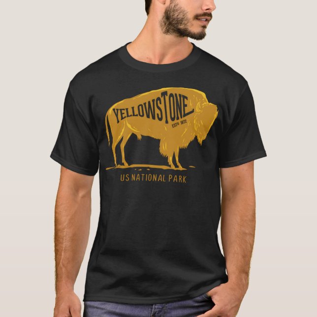 US National Park Bison Buffalo Yellowstone Park T Shirt (Framsida)