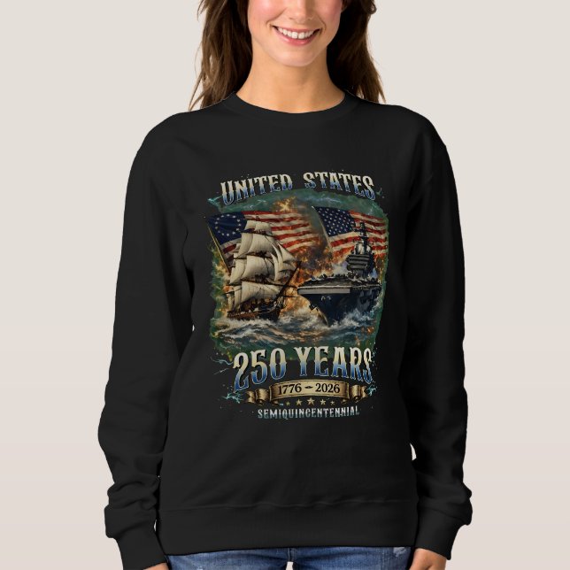 US Navy 250 år 1776-2026 Eagle Ship hangarfartyg T Shirt (Framsida)