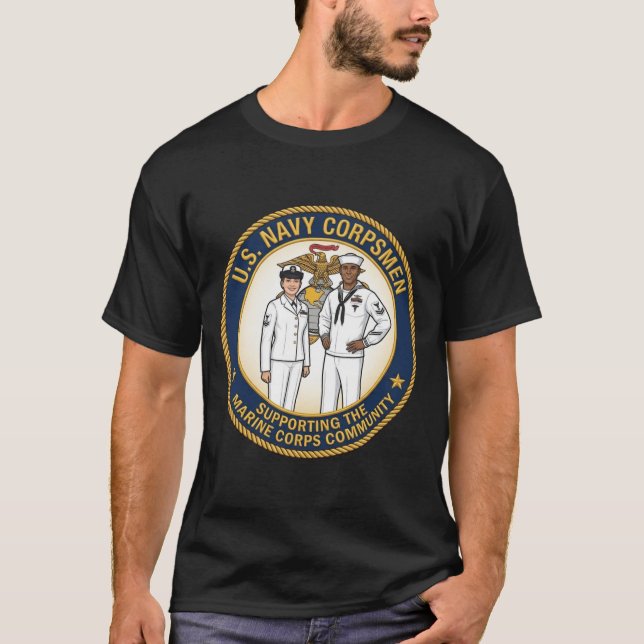 US Navy-korpspersonal som stödjer Marine Corps her T Shirt (Framsida)