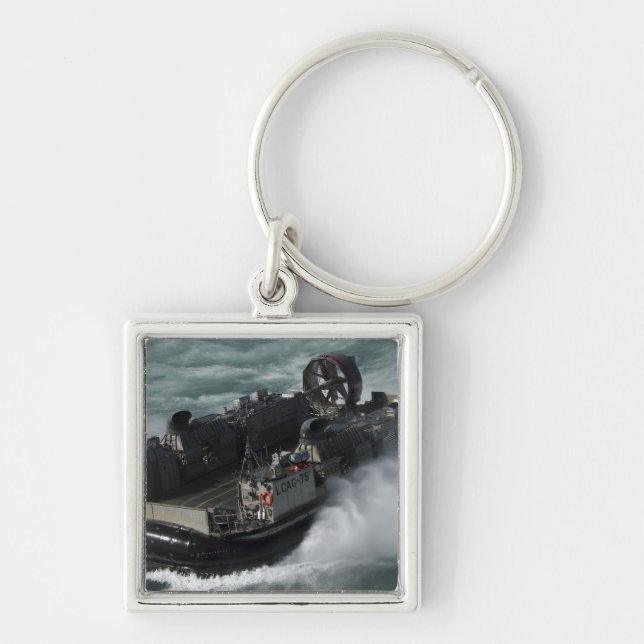 US Navy Landing Craft Luft Cushion Fyrkantig Silverfärgad Nyckelring (Framsidan)
