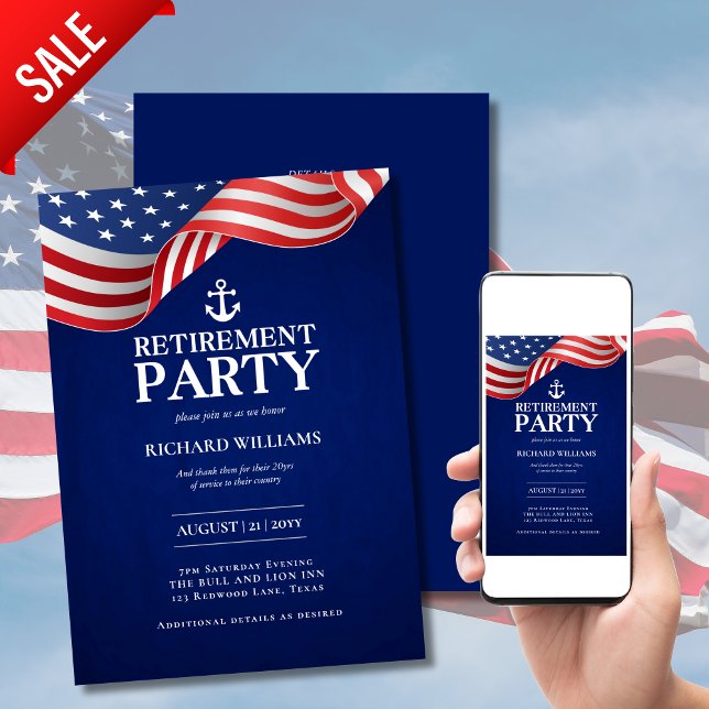 US Navy Pension Anchor Patriotic Flagga militär Inbjudningar (Skapare uppladdad)