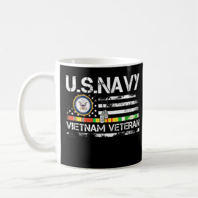 US Navy Vietnam Veteran USA Flag Vietnam Vet Flag  Kaffemugg (Vänster)