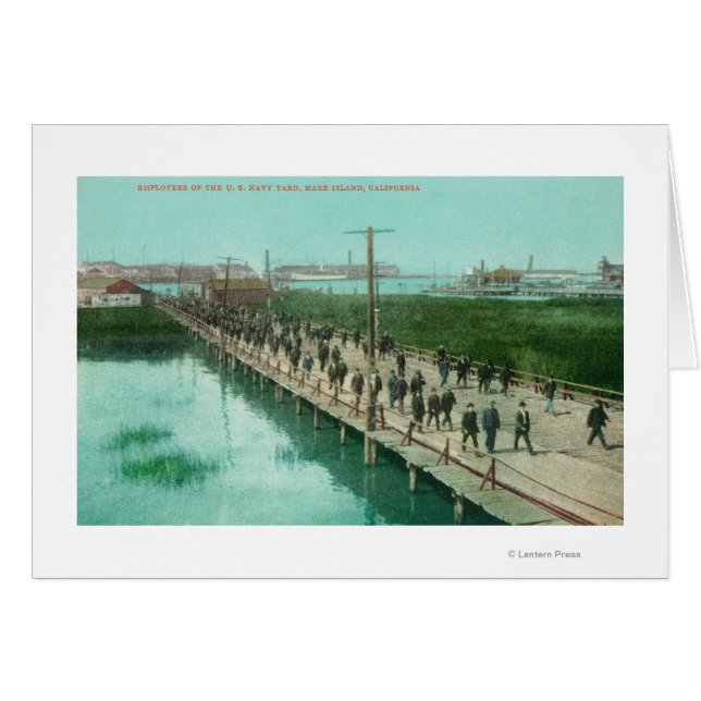 US Navy Yard Workers Off to Work Hälsningskort (Framsidan Horizontal)