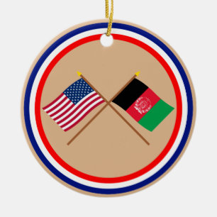 US och Afghanistan korsad flaggor Julgransprydnad Keramik