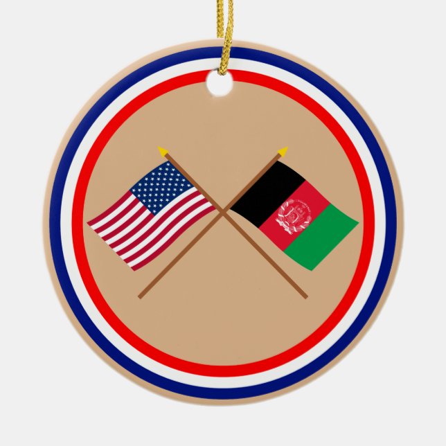 US och Afghanistan korsad flaggor Julgransprydnad Keramik (Framsidan)