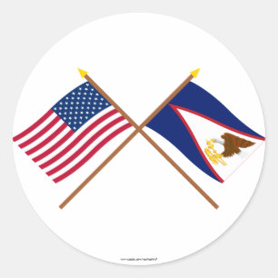 US och American Samoa korsad flaggor Runt Klistermärke
