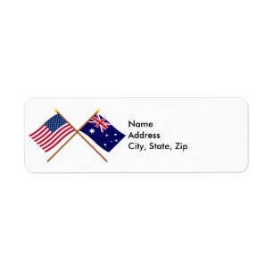 US och Australien korsad flaggor Returadress Etikett