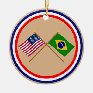 US och Brasilien korsad flaggor Julgransprydnad Keramik