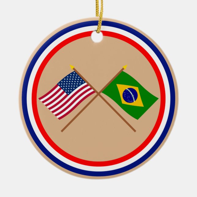 US och Brasilien korsad flaggor Julgransprydnad Keramik (Framsidan)