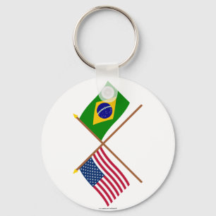 US och Brasilien korsad flaggor Nyckelring