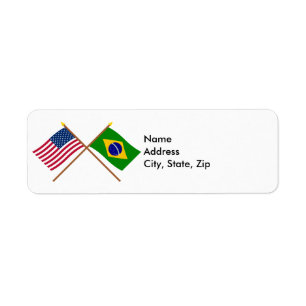 US och Brasilien korsad flaggor Returadress Etikett