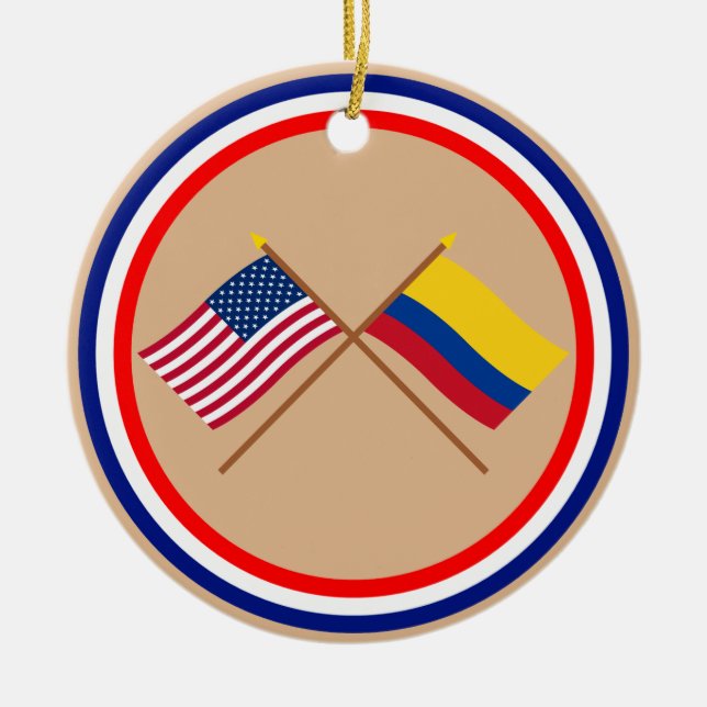 US och Colombia korsad flaggor Julgransprydnad Keramik (Framsidan)