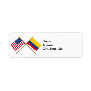US och Colombia korsad flaggor Returadress Etikett