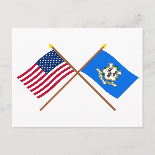 US och Connecticut Crossed Flaggor Vykort (Framsida)