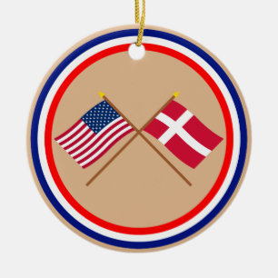 US och Danmark korsad flaggor Julgransprydnad Keramik