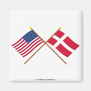 US och Danmark korsad flaggor Magnet