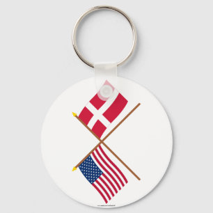 US och Danmark korsad flaggor Nyckelring