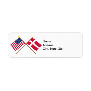 US och Danmark korsad flaggor Returadress Etikett
