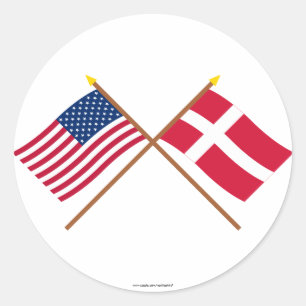 US och Danmark korsad flaggor Runt Klistermärke