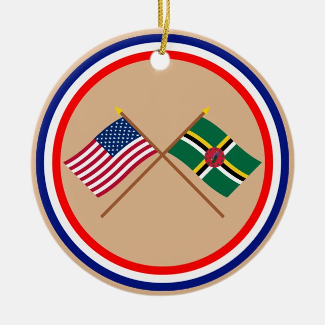 US och Dominica korsad flaggor Julgransprydnad Keramik (Framsidan)