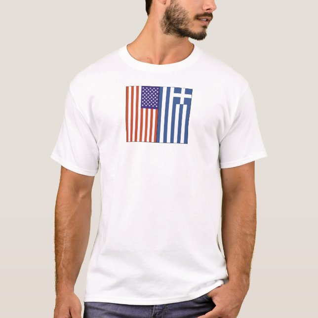 Us- och Grekland flaggor Tee Shirt (Framsida)