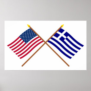 US och Grekland korsad flaggor Poster